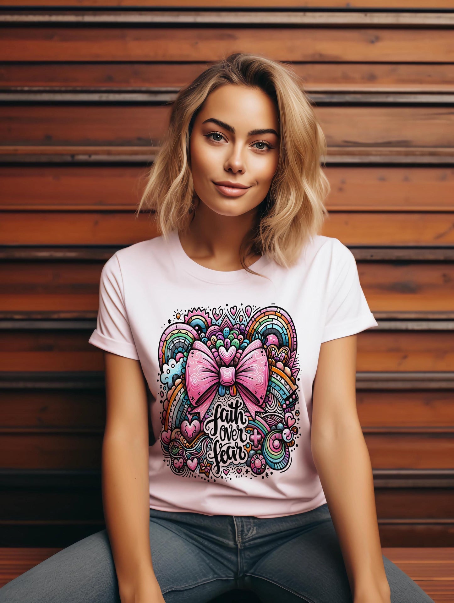 Lazo rosa con fe sobre el miedo, PNG