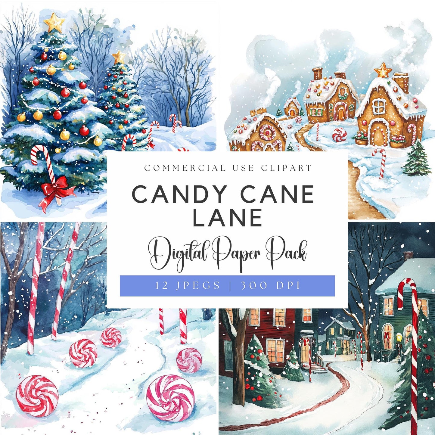 Candy Cane Lane Digital Papers
