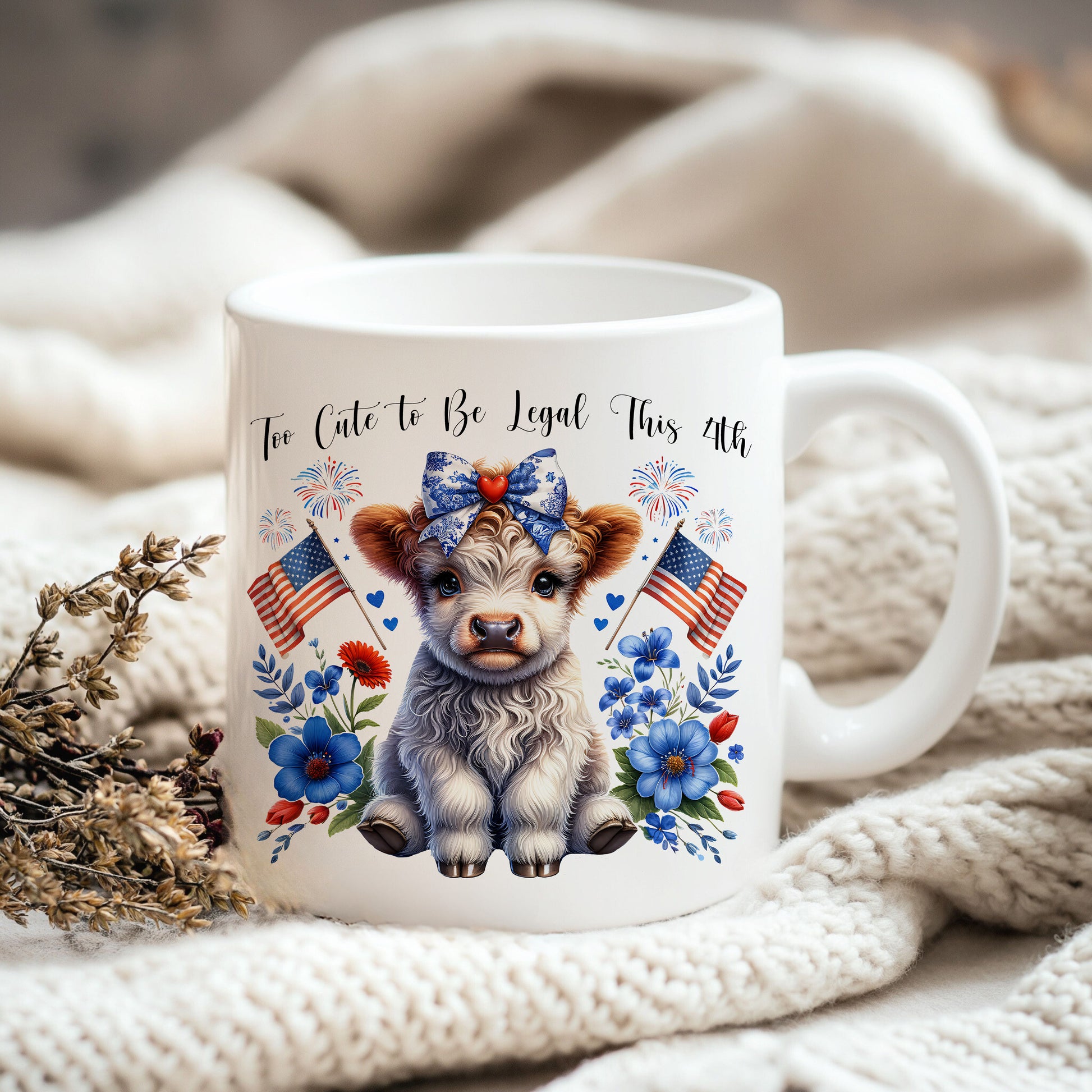 a coffee mug with a picture of a cow on it