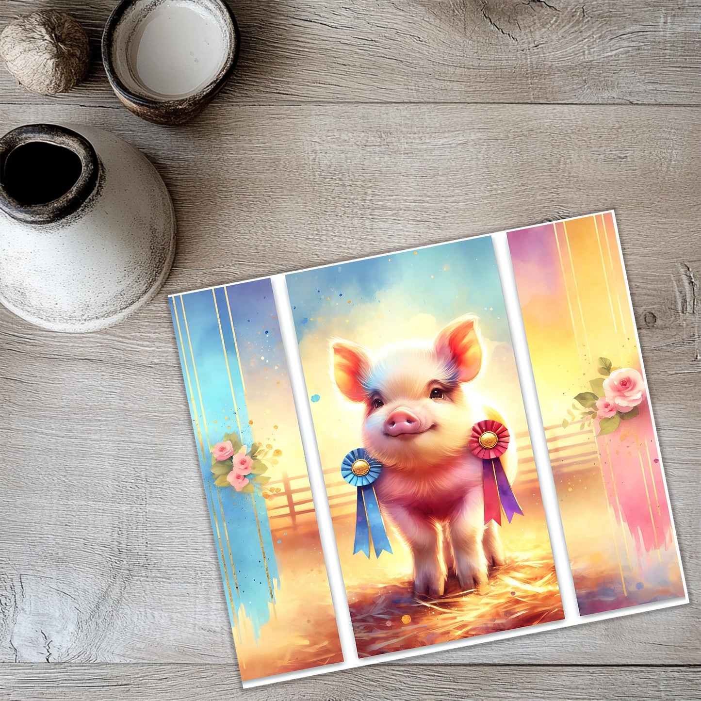 a card with a picture of a pig on it