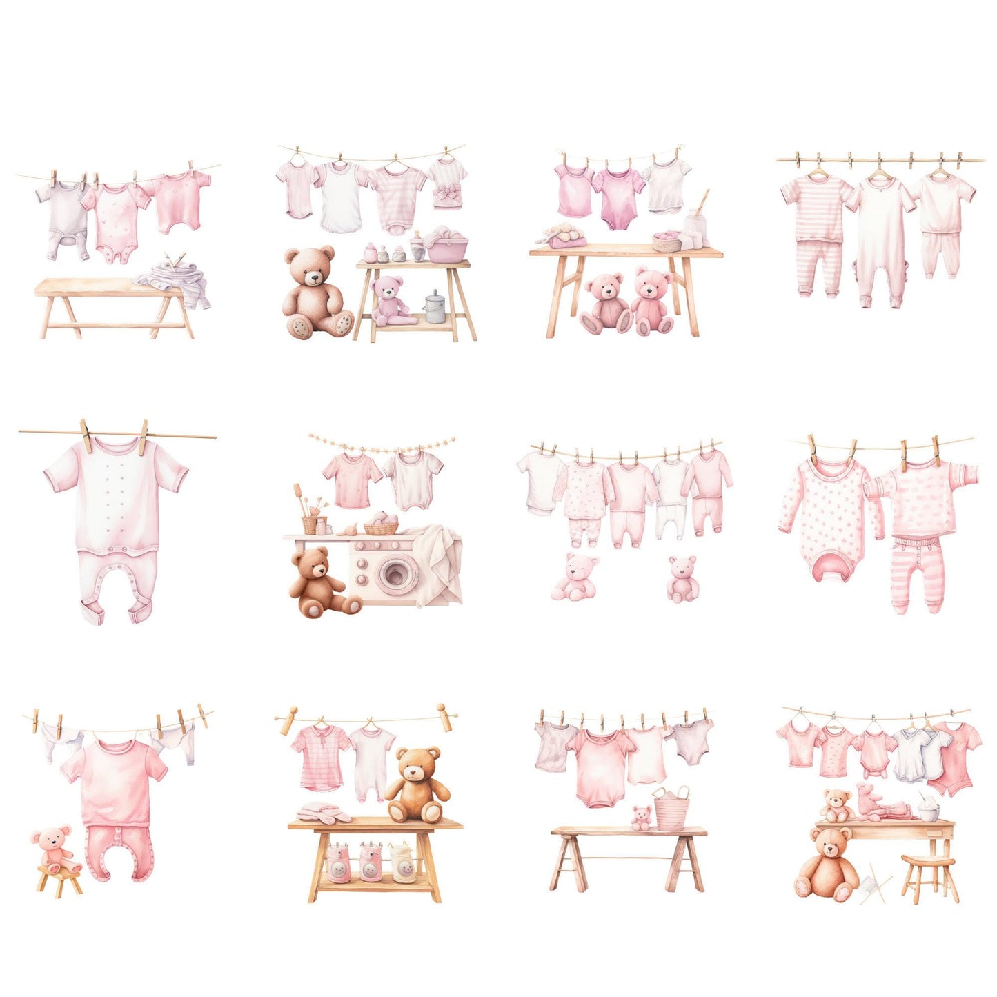 Watercolor Baby Clothes Line - Pink