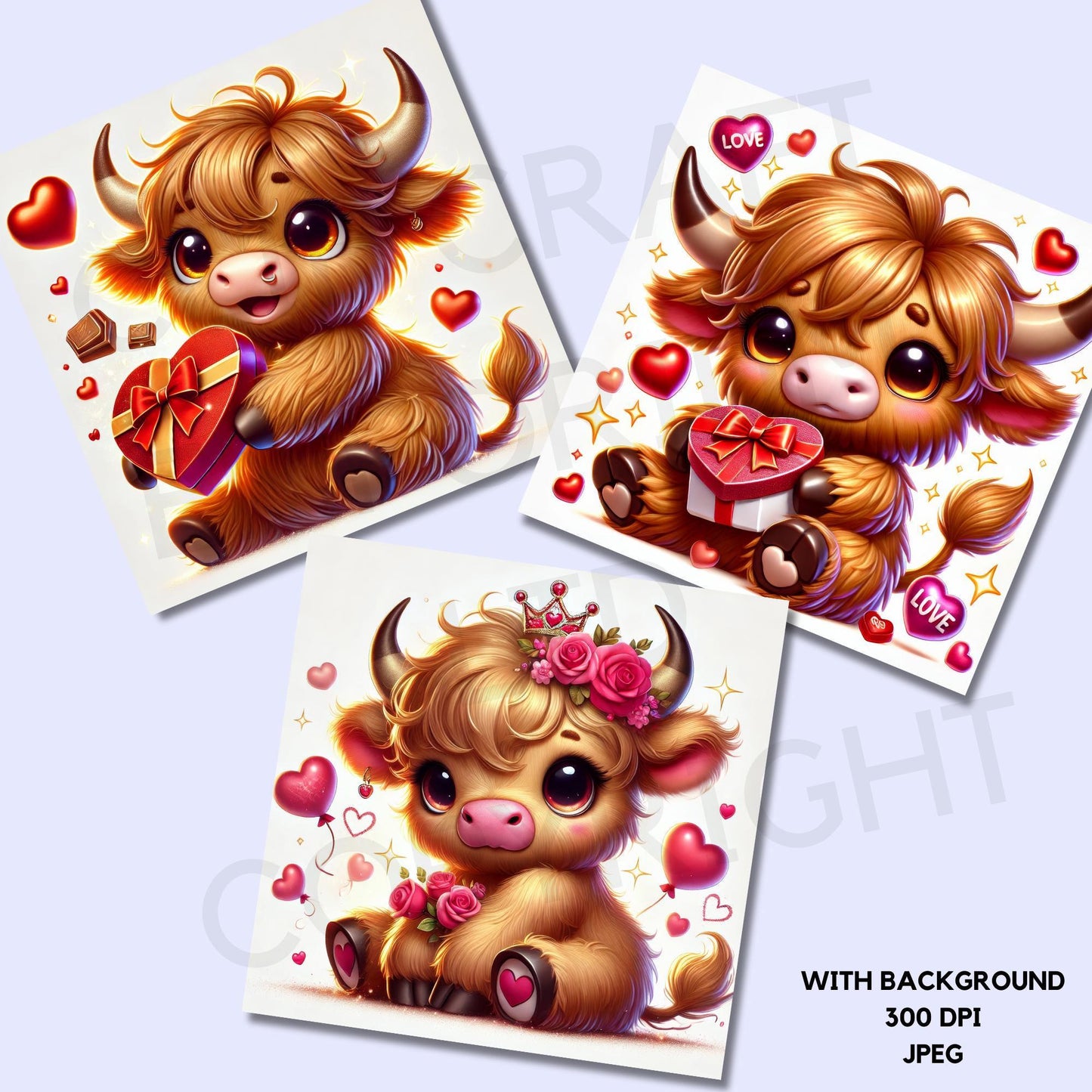 15 Valentine's Highland Cow Clipart