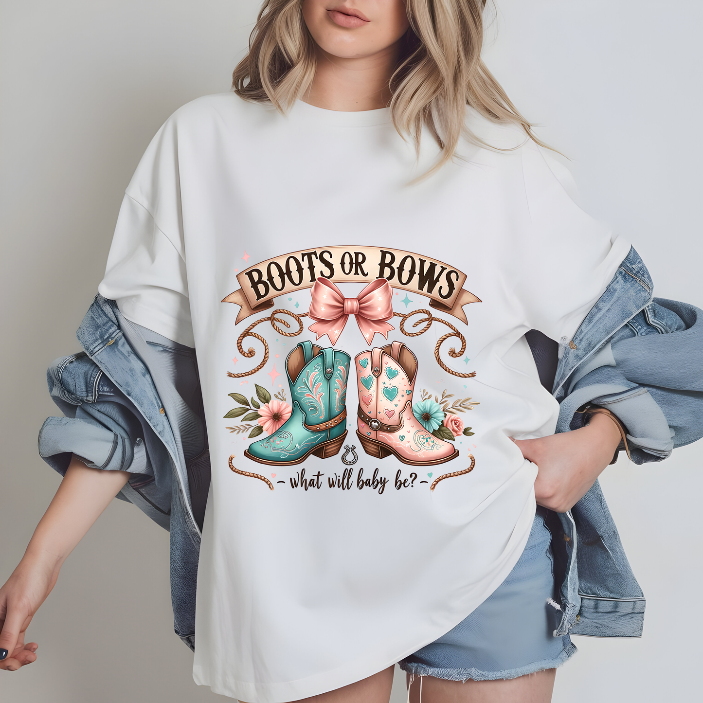 Cowboy Cowgirl Gender Reveal PNG – Boots or Bows Baby Shower Sublimation