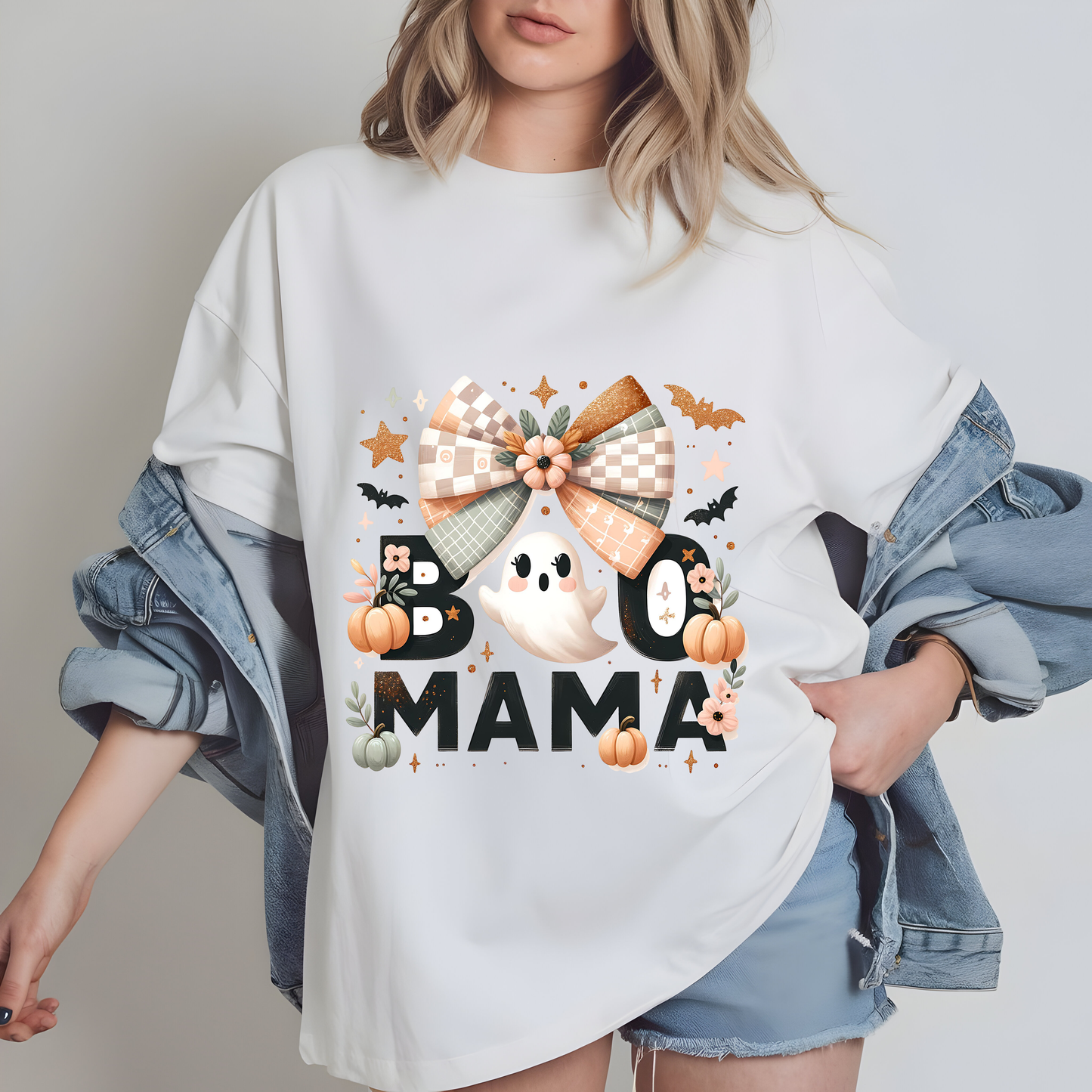 Boo Mama PNG – Coquette Halloween Sublimation Design with Ghosts, Bats & Pastel Vibes