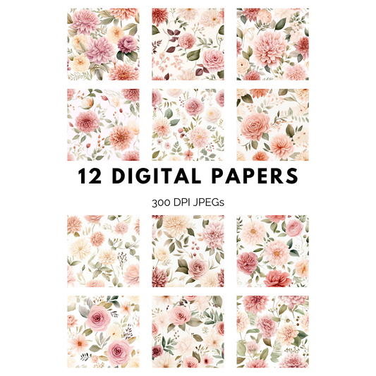 Dusty Rose and Sage Watercolor Digital Papers