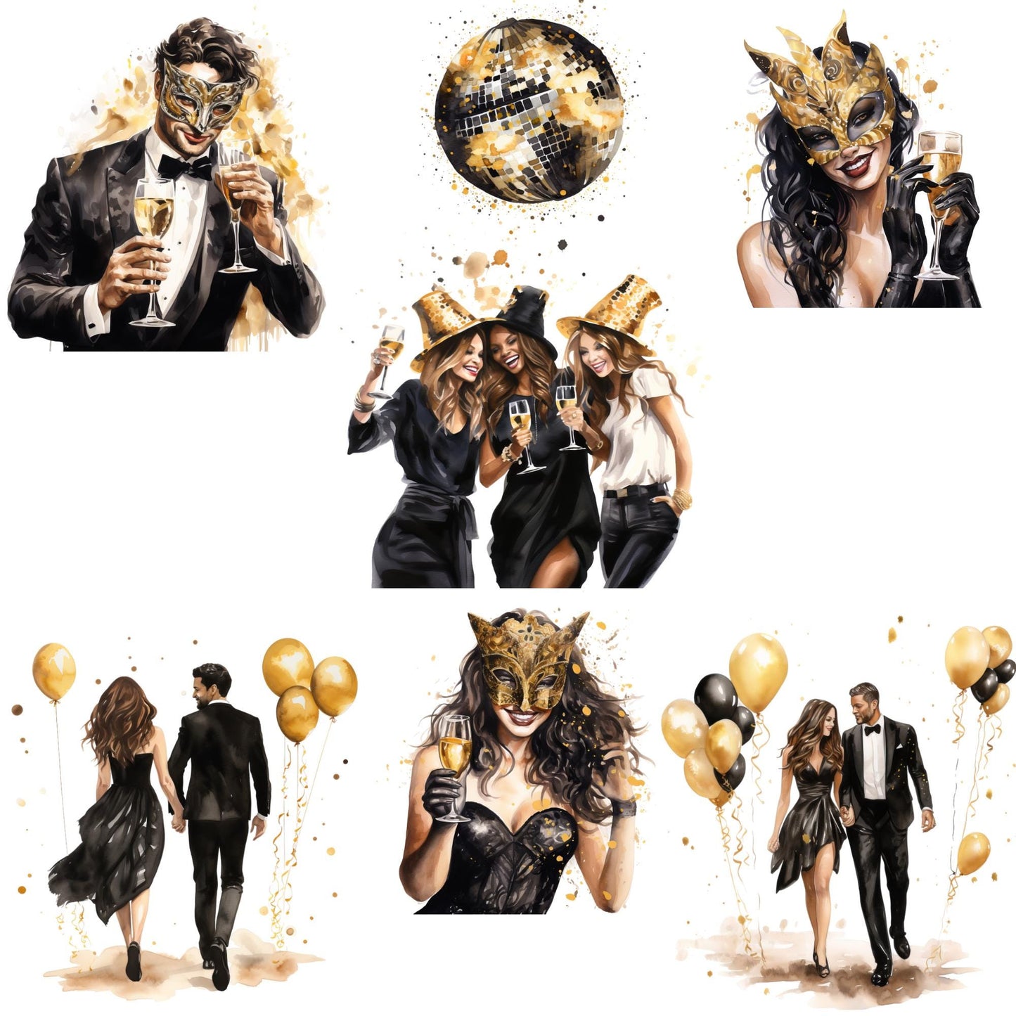 Black and Gold New Years Eve Party Clipart