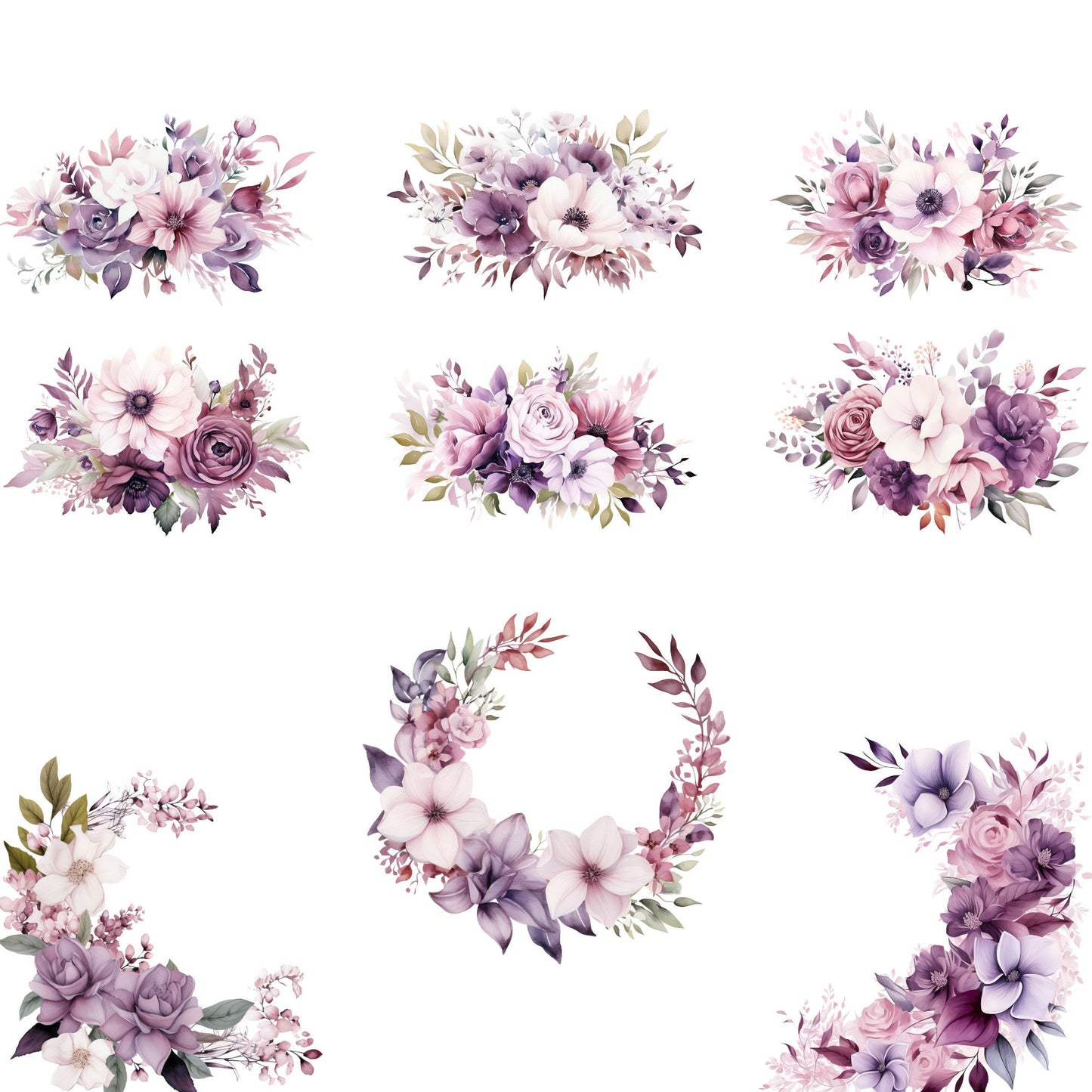 Watercolor Purple Floral Clipart