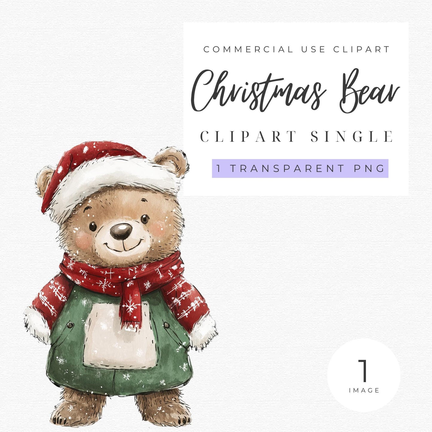 Watercolor Christmas Teddy Bear Clipart