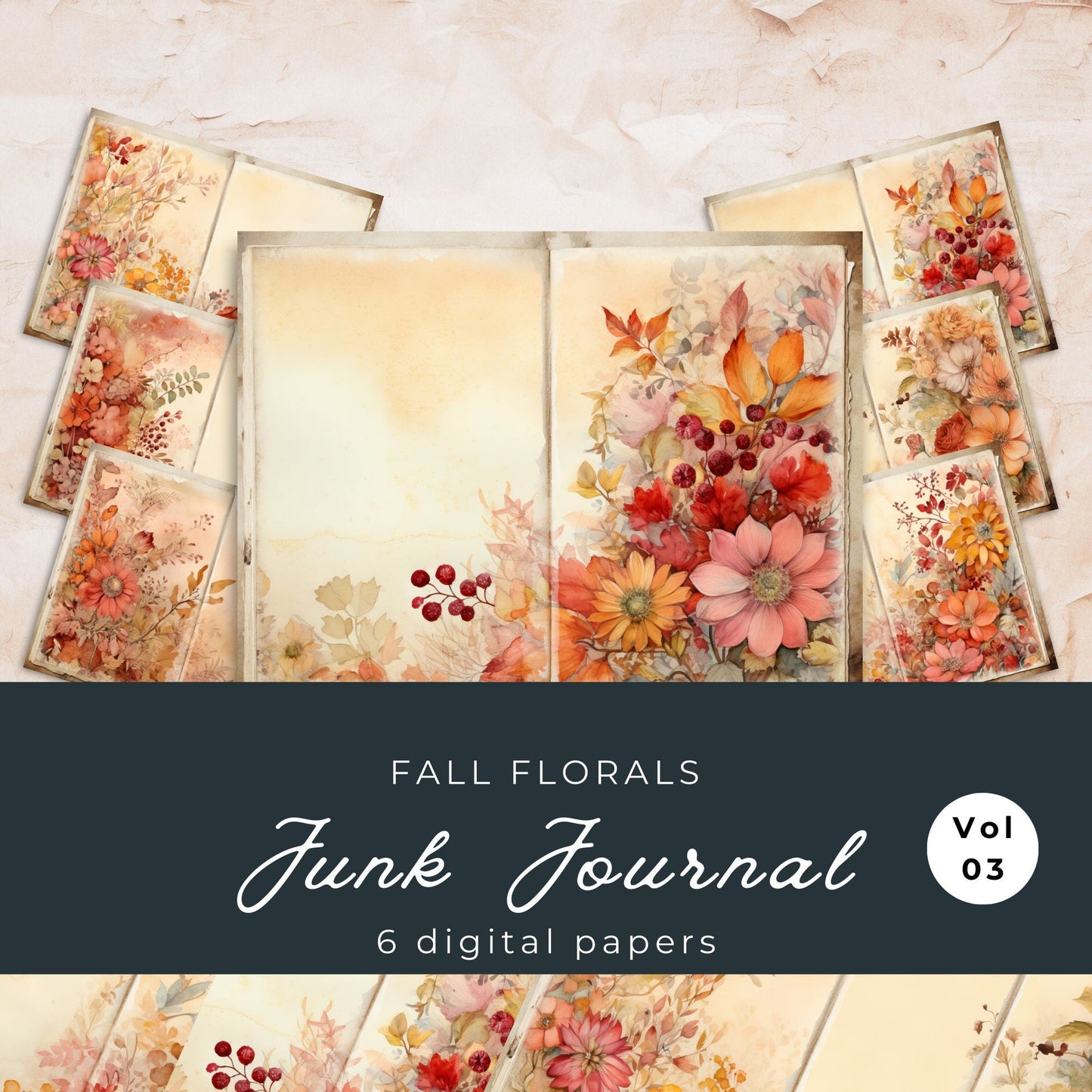 Fall Floral Junk Journal Pages Vol3