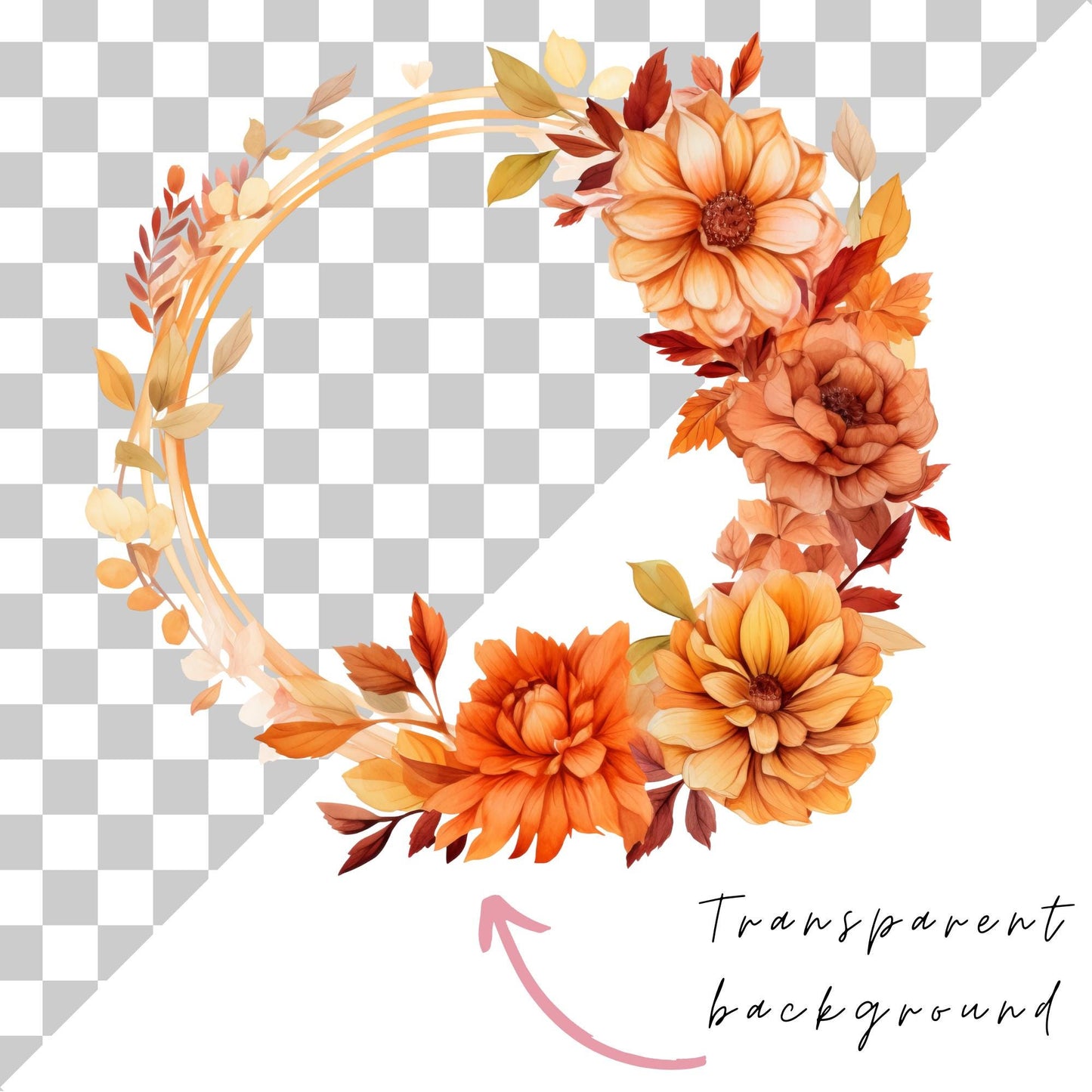 Clipart de marco floral de otoño en acuarela