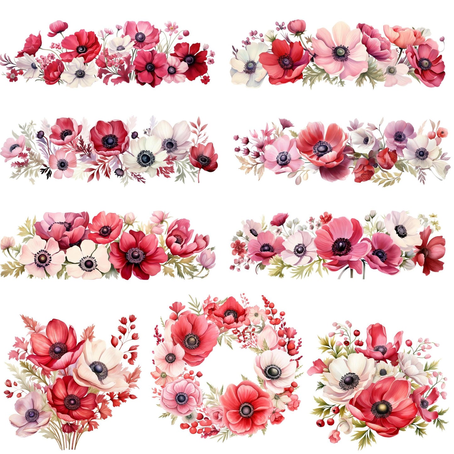 Clipart de anémona roja y rosa