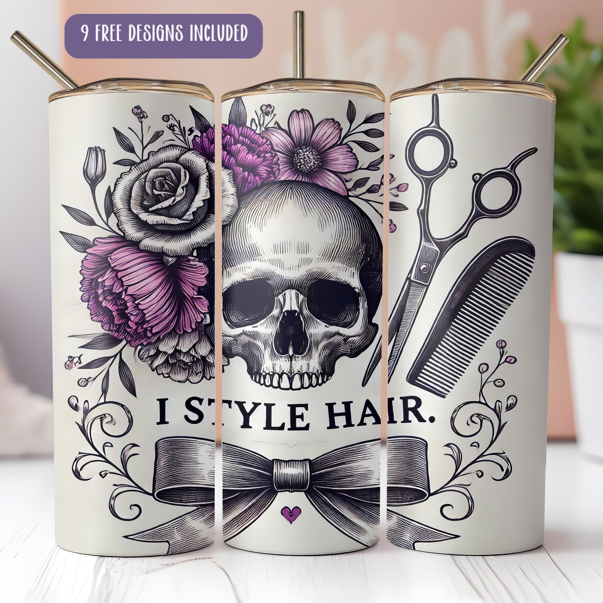 a pair of scissors and a skull on a white background