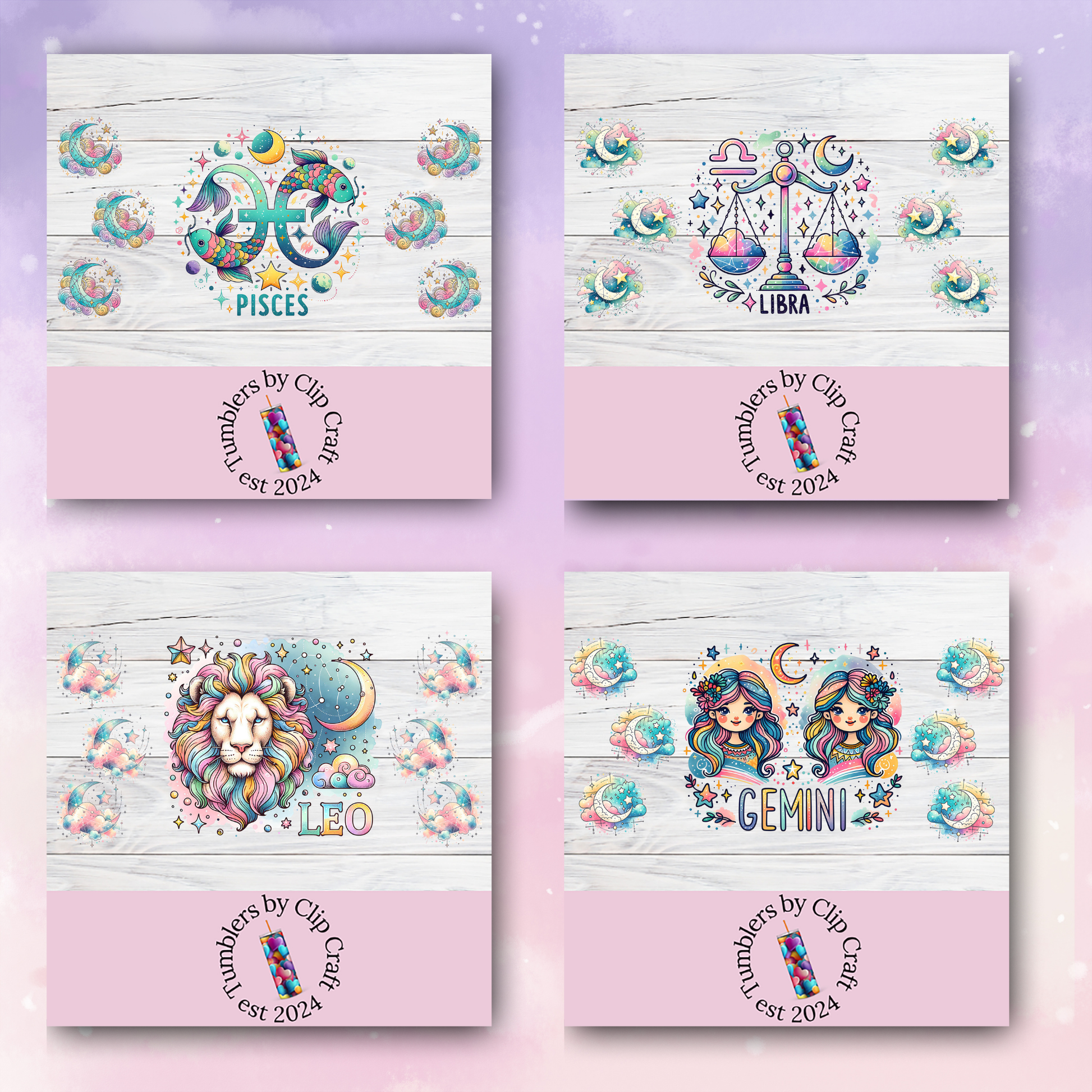 a set of four stickers with a cartoon character on them