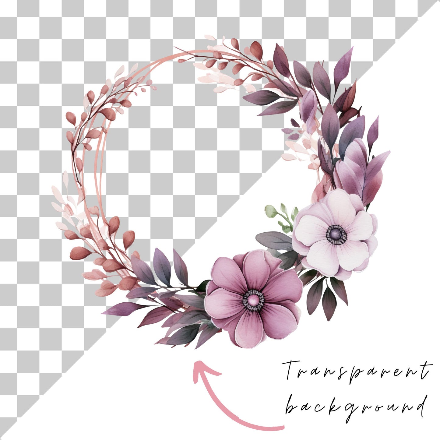 Watercolor Purple Floral Clipart