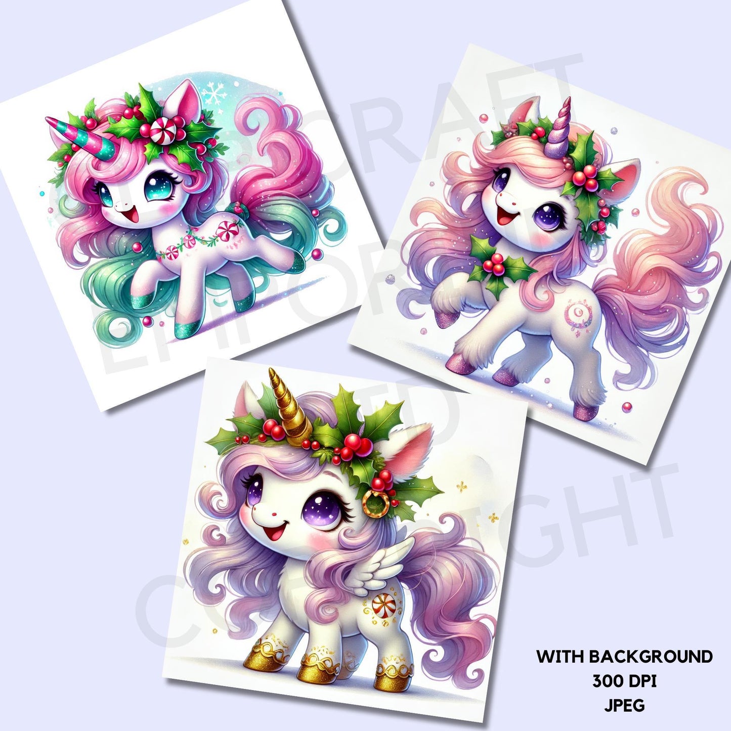 15 imágenes prediseñadas de unicornio navideño