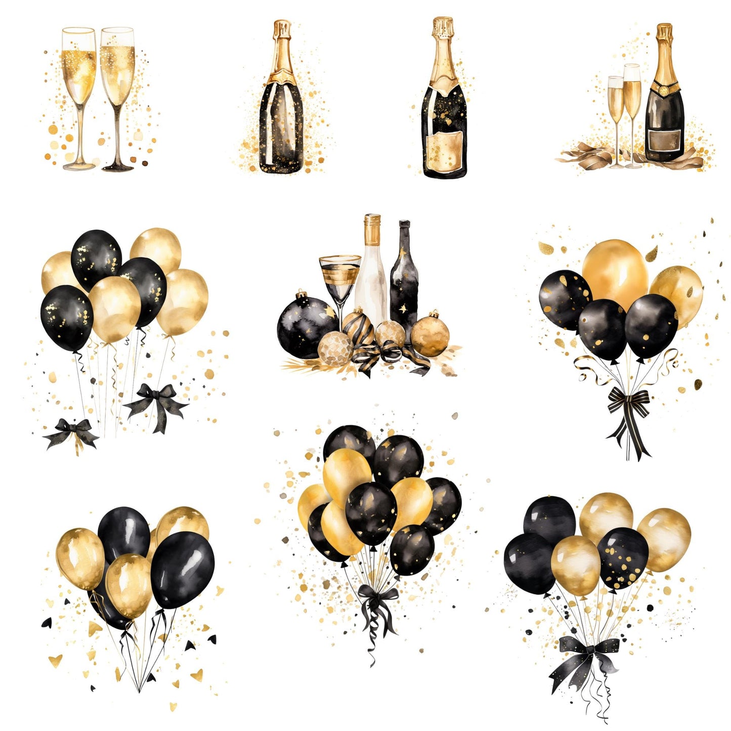 Black and Gold New Years Eve Party Clipart