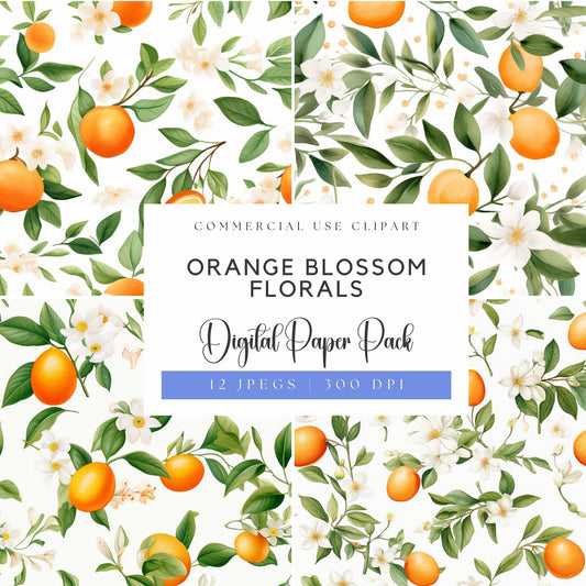 Orange Blossom Floral Digital Papers