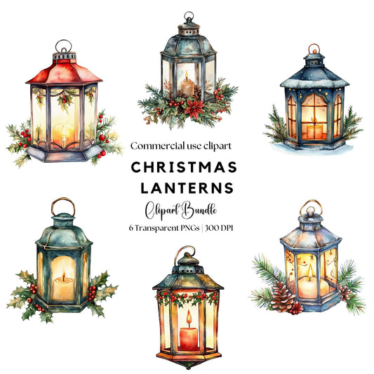 Watercolor Christmas Lantern Clipart