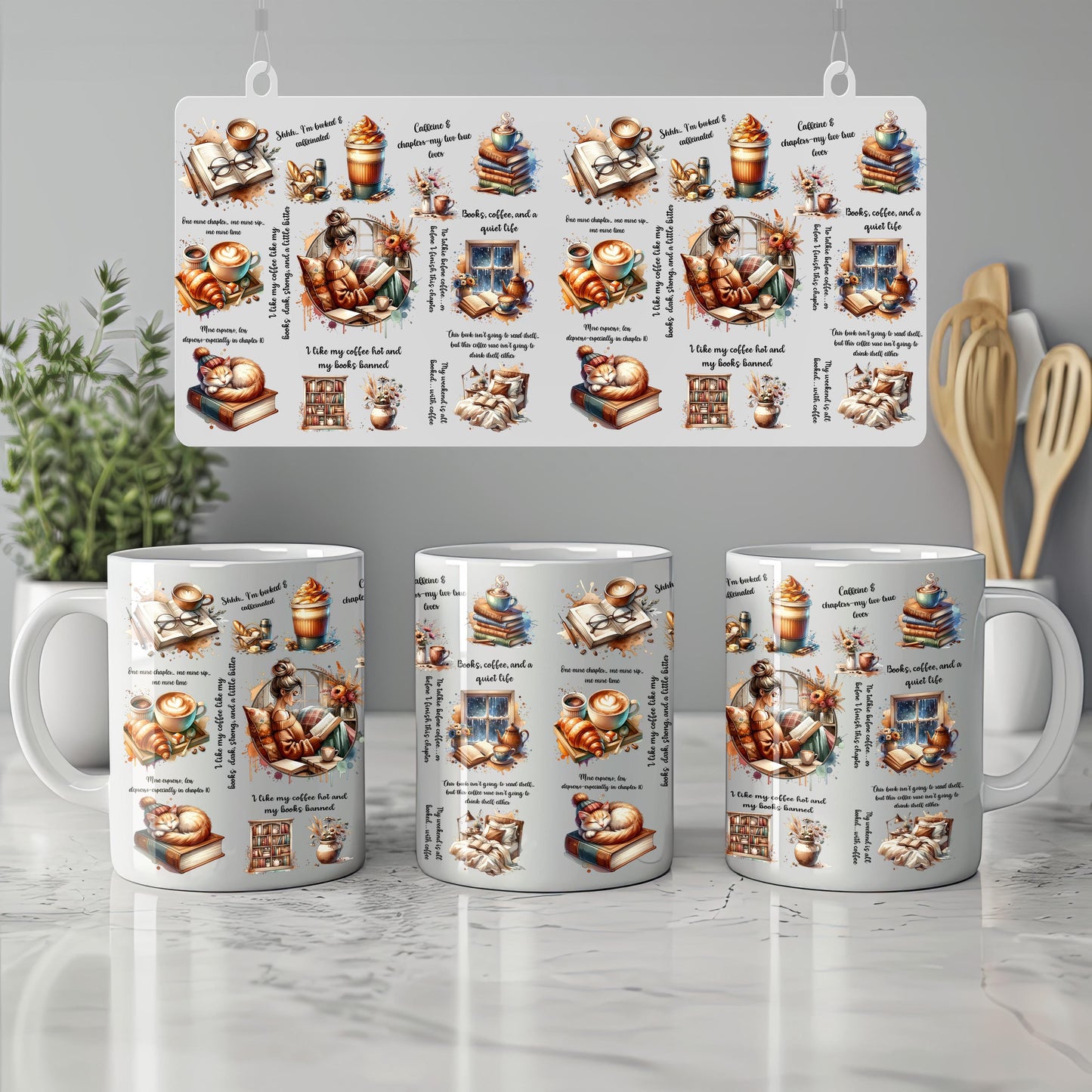 a group of coffee mugs sitting on top of a counter
