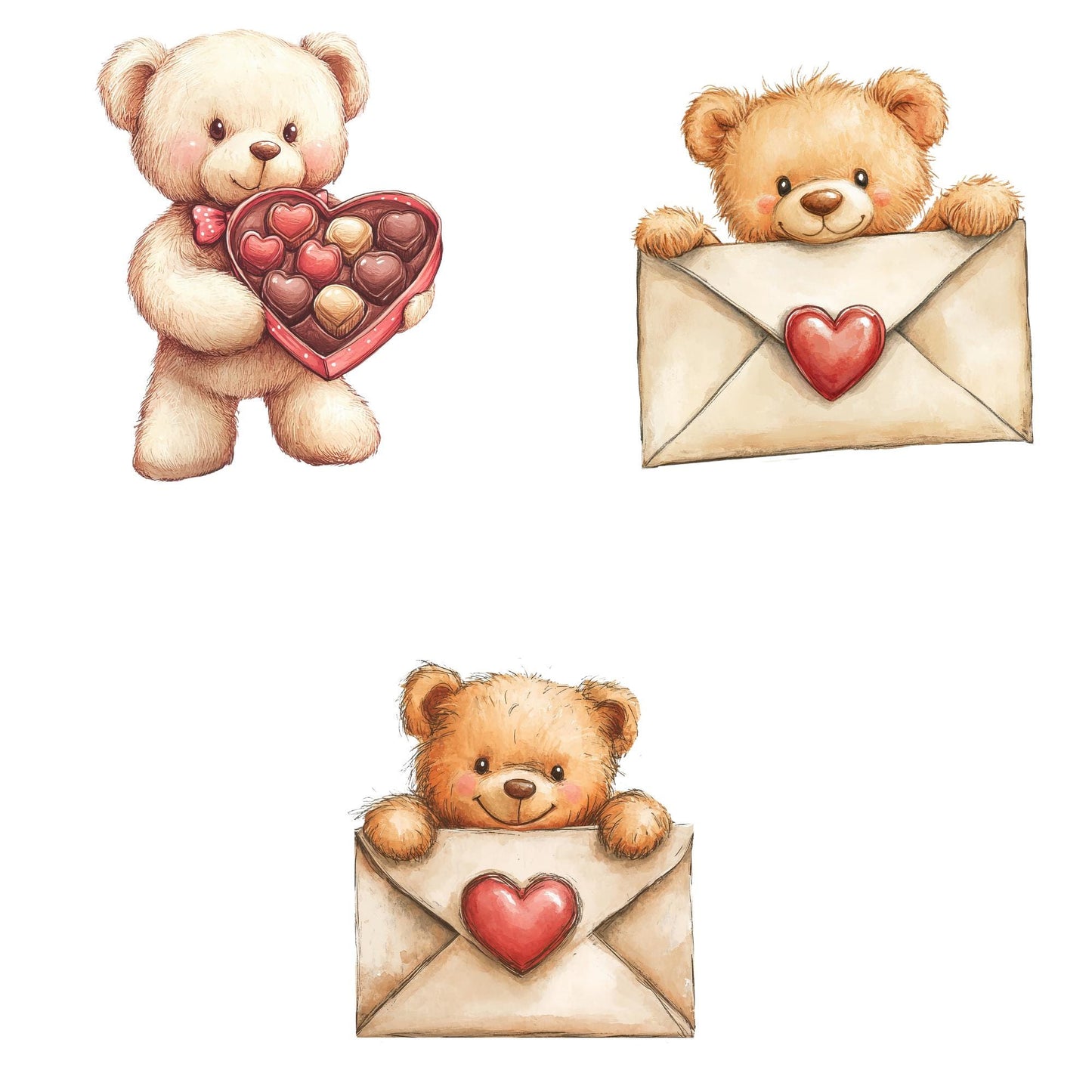 Watercolor Valentines Teddy Bear Clipart