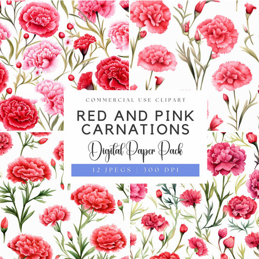 Red and Pink Carnations Digital Papers