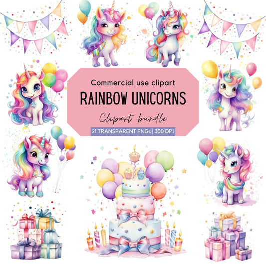 Watercolor Unicorn Clipart | Rainbow Clipart