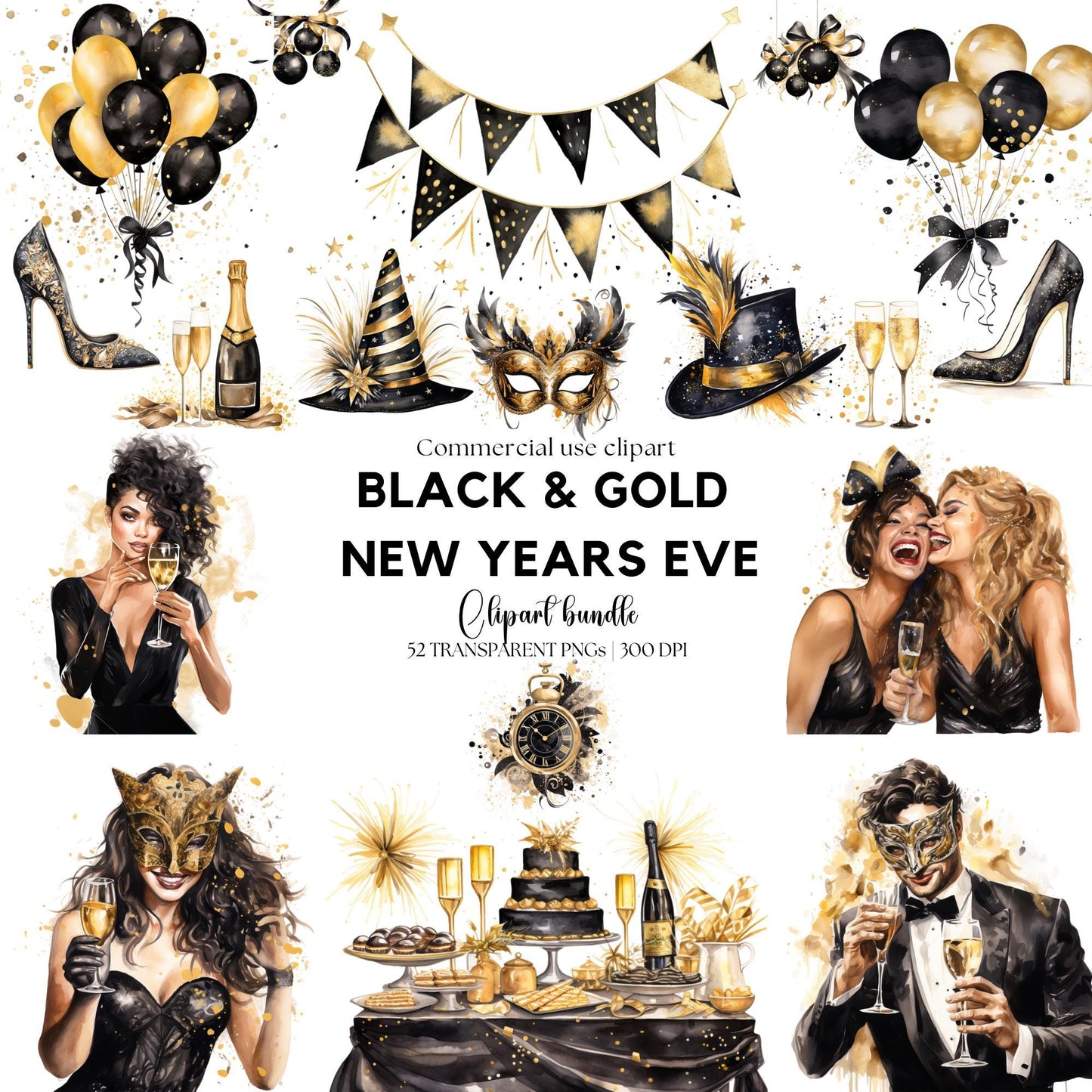 Black and Gold New Years Eve Party Clipart
