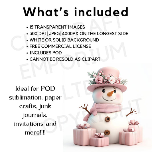 15 Pink Snowmen Clipart