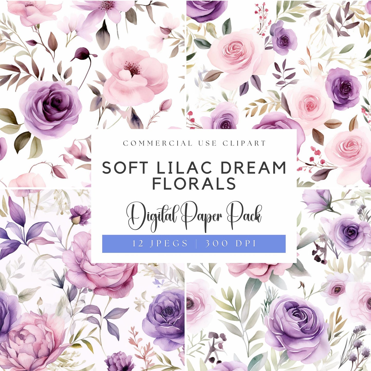 Papeles digitales florales de ensueño en lila suave