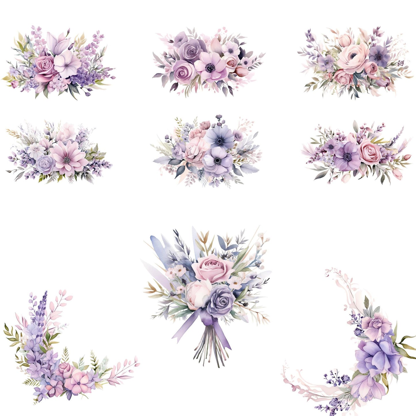 Soft Lavender & Blush Floral Clipart