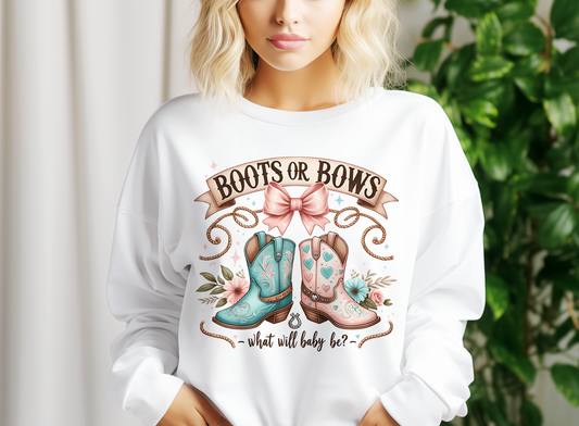 Cowboy Cowgirl Gender Reveal PNG – Boots or Bows Baby Shower Sublimation