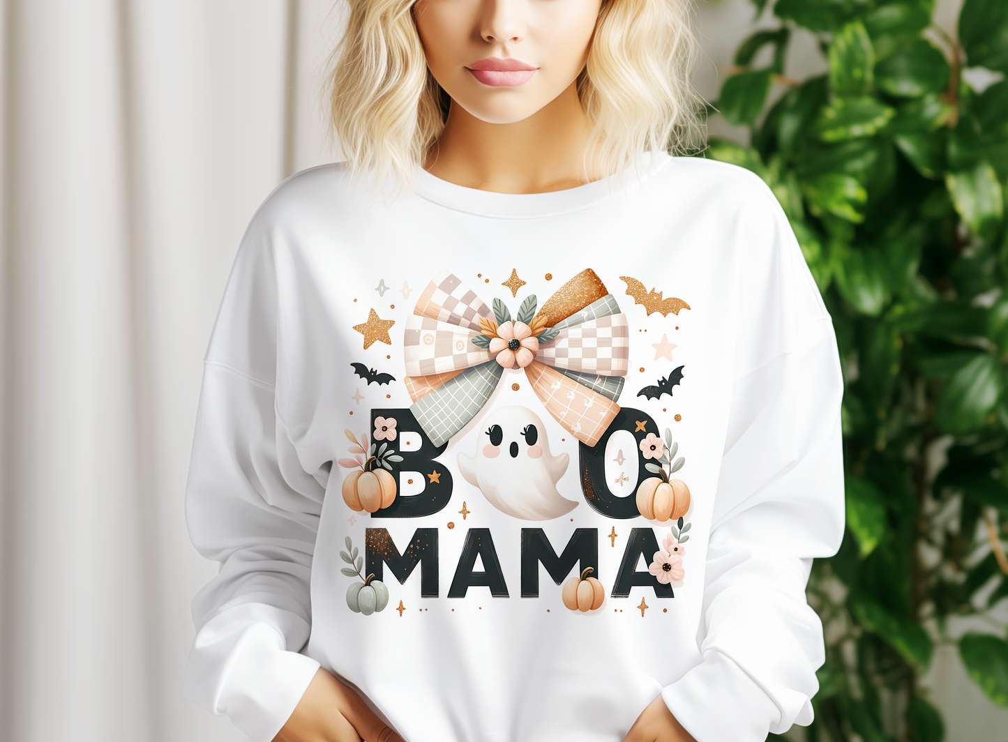 Boo Mama PNG – Coquette Halloween Sublimation Design with Ghosts, Bats & Pastel Vibes