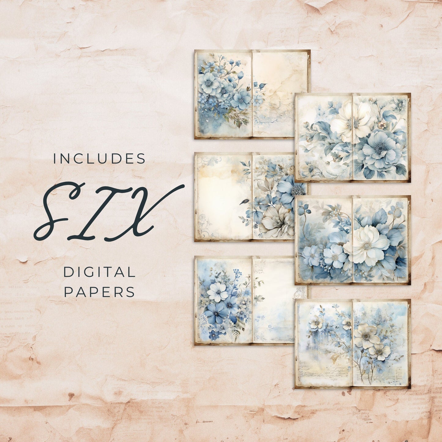 Dusty Blue Floral Junk Journal Pages