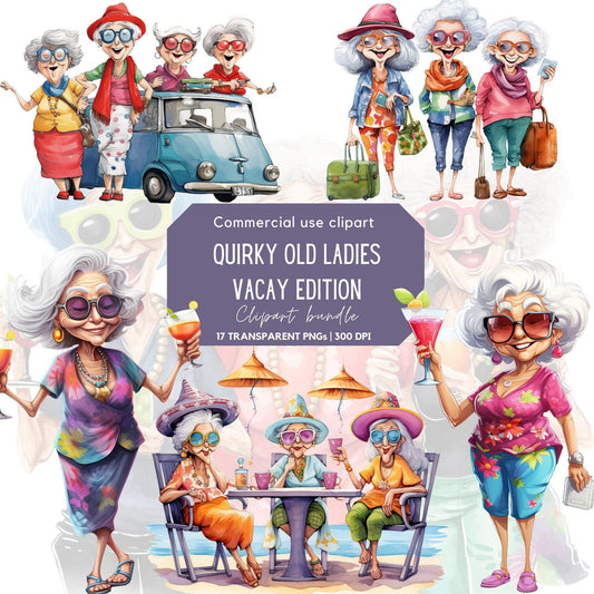 Quirky Old Ladies Clipart - Vacay edition