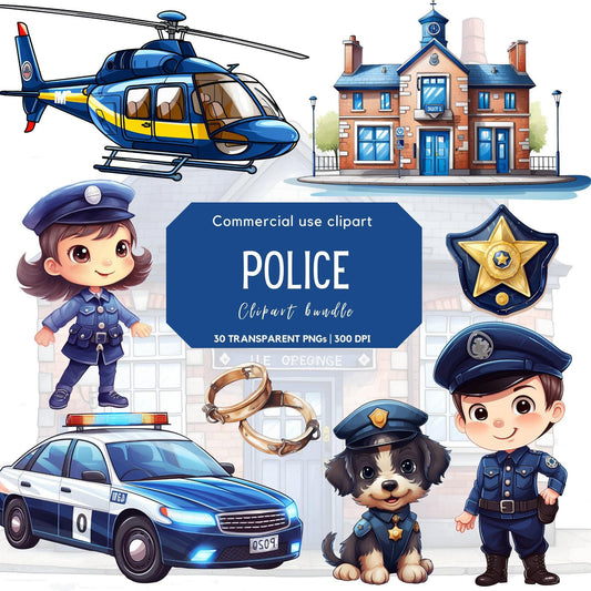 Watercolor Police Clipart