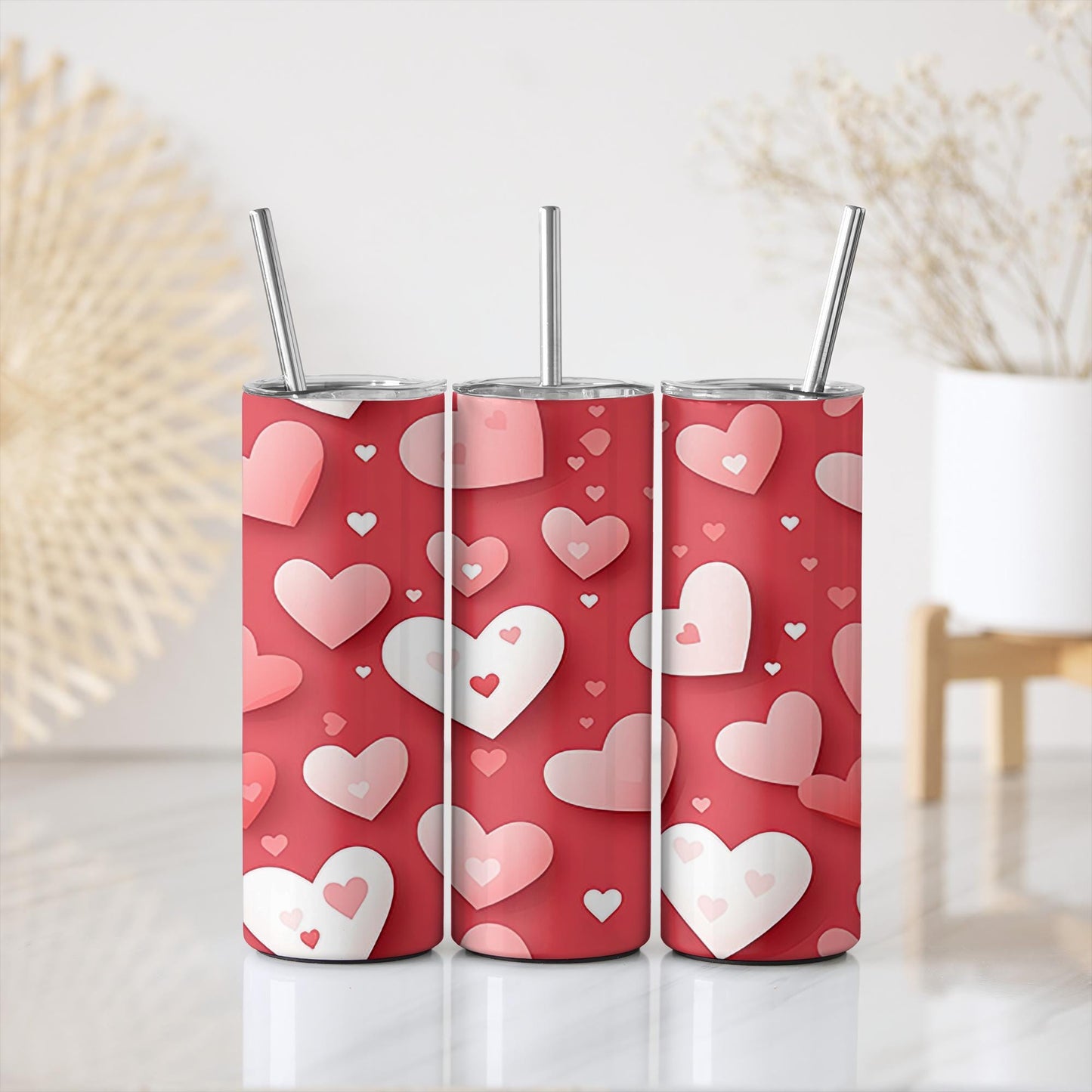 a couple of red cans with hearts on them