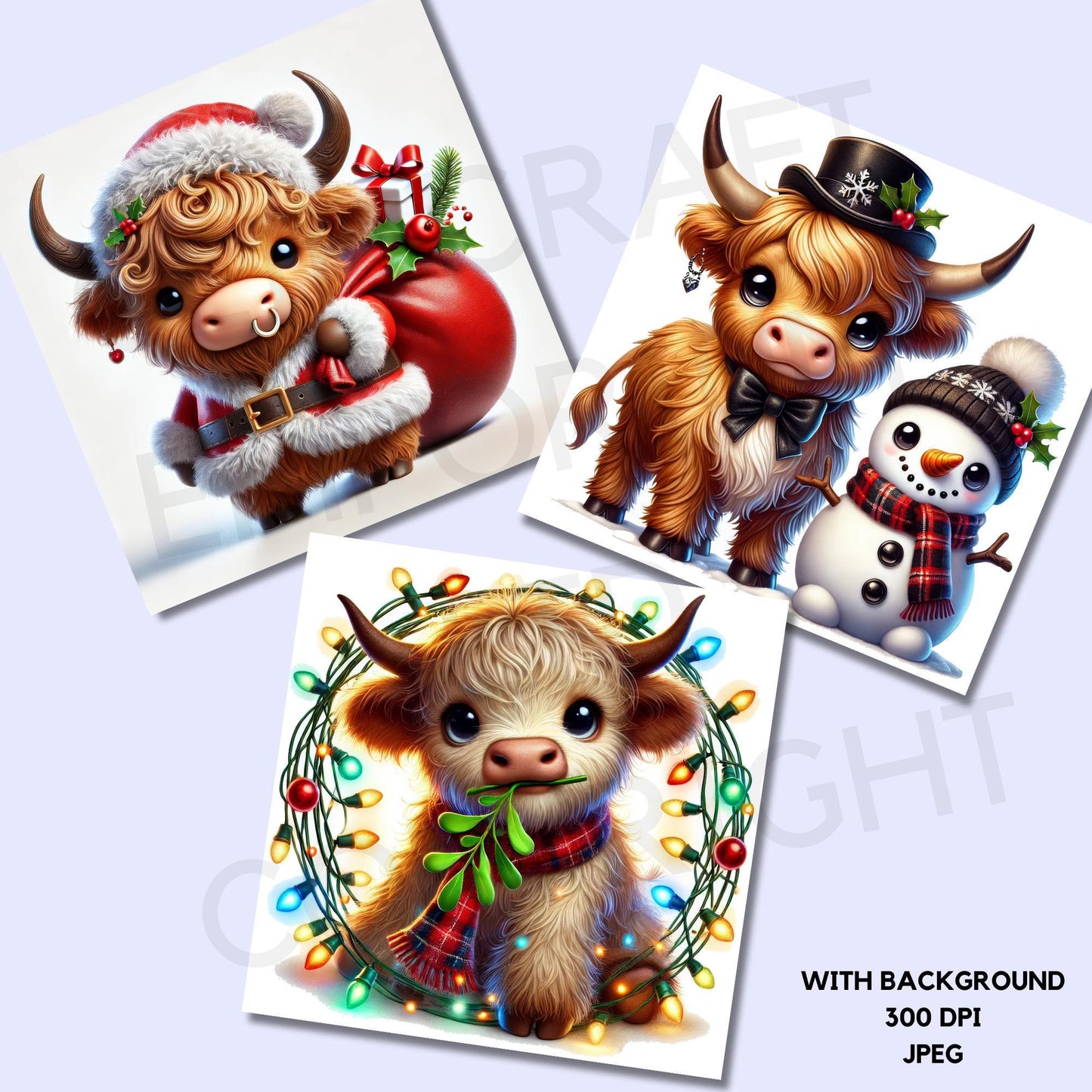 15 Christmas Highland Cow Clipart