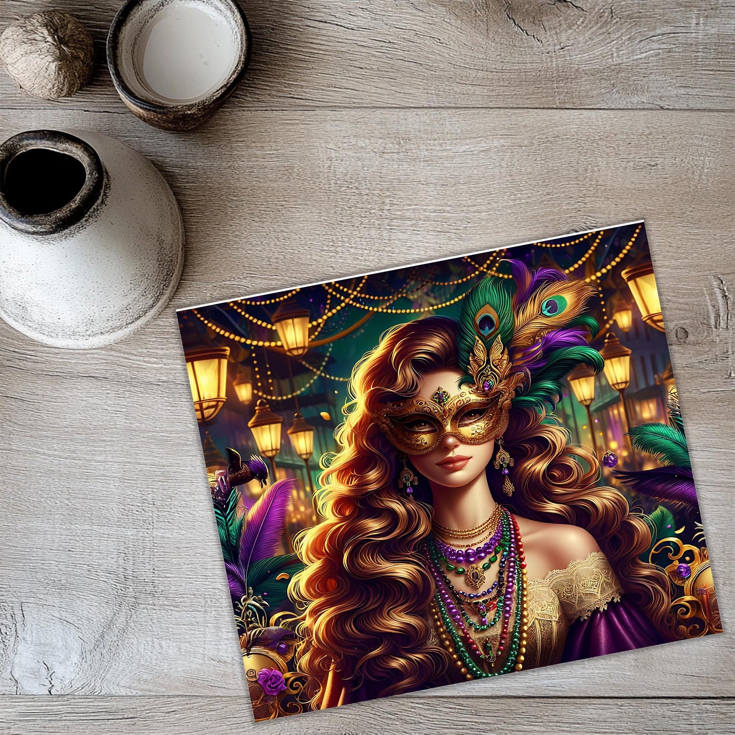 a painting of a woman wearing a carnival mask