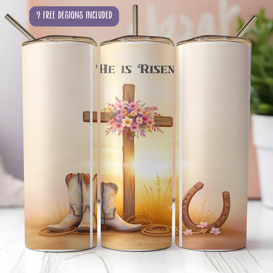 a cross with flowers and a pair of cowboy boots on it