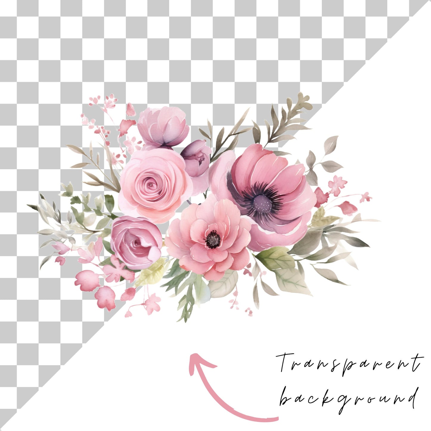 Clipart floral rosa polvoriento
