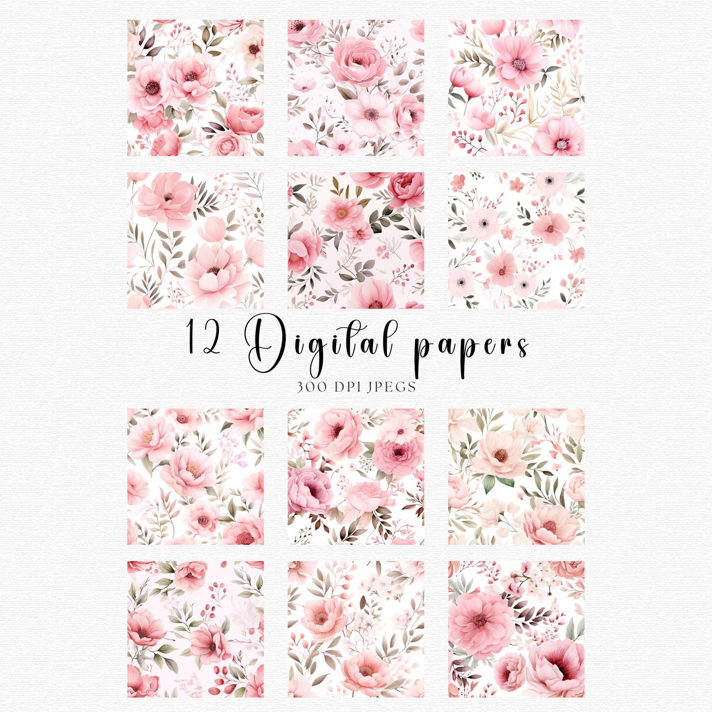 Papel digital floral rosa polvoriento