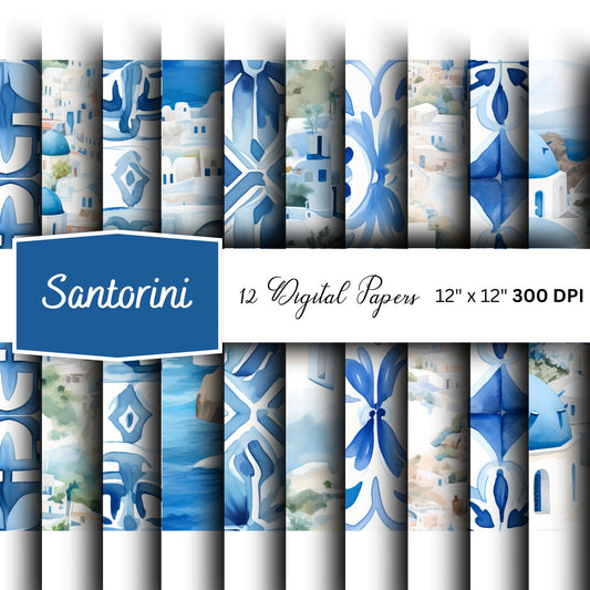 Watercolor Santorini Digital Papers