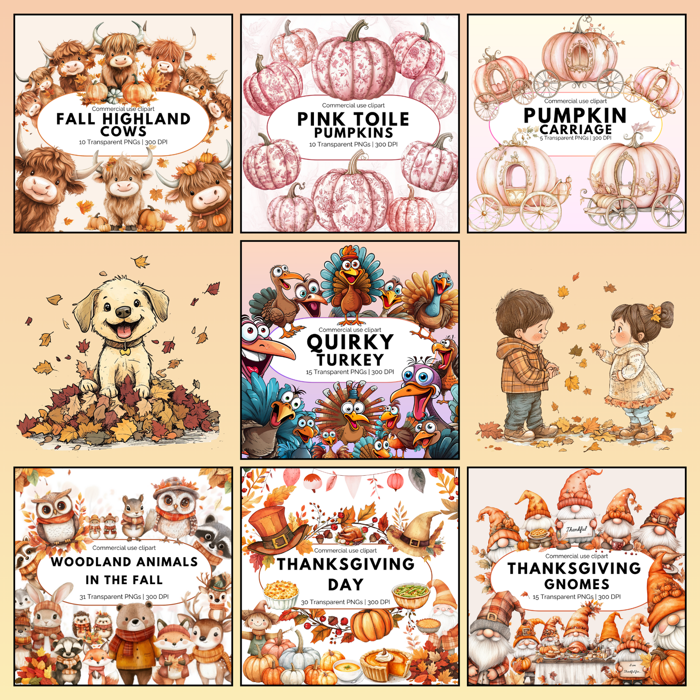 Watercolor Fall and Halloween Clipart Mega Bundle