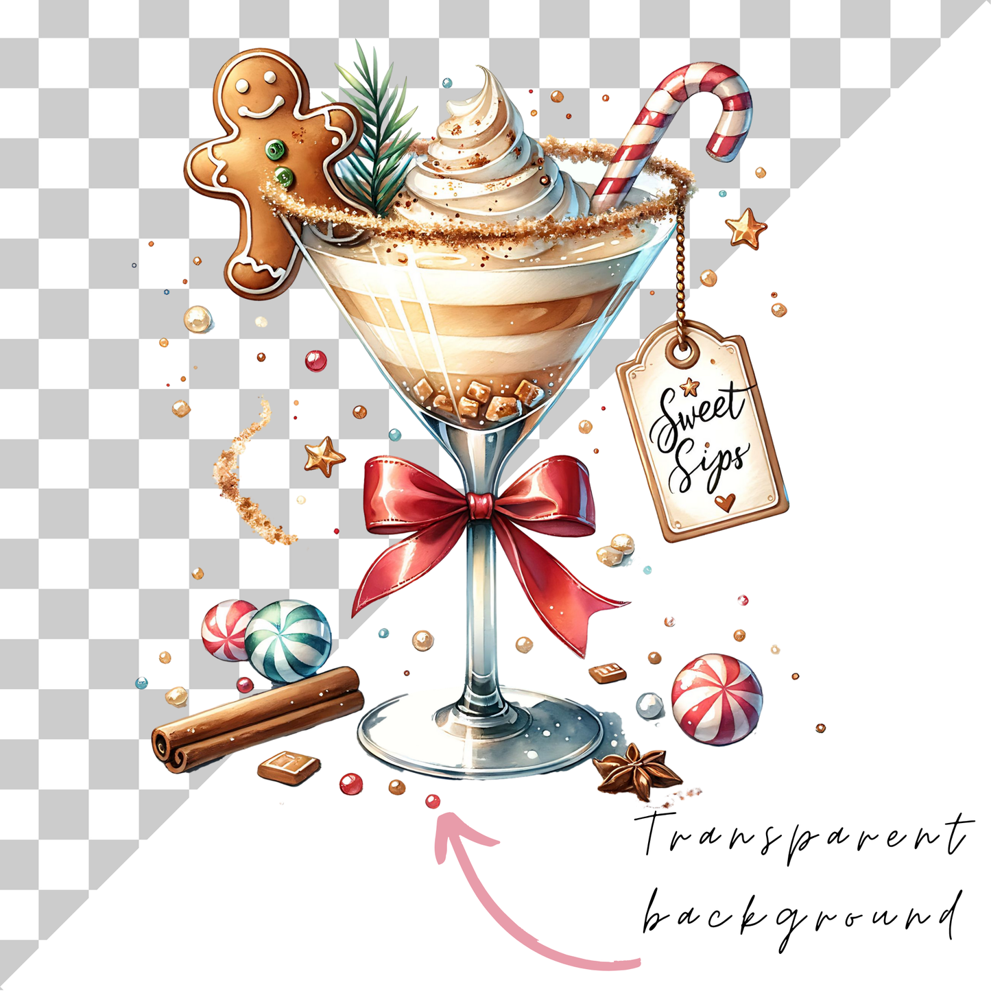 Christmas Cocktail Clipart PNG – Festive Holiday Drink Illustrations