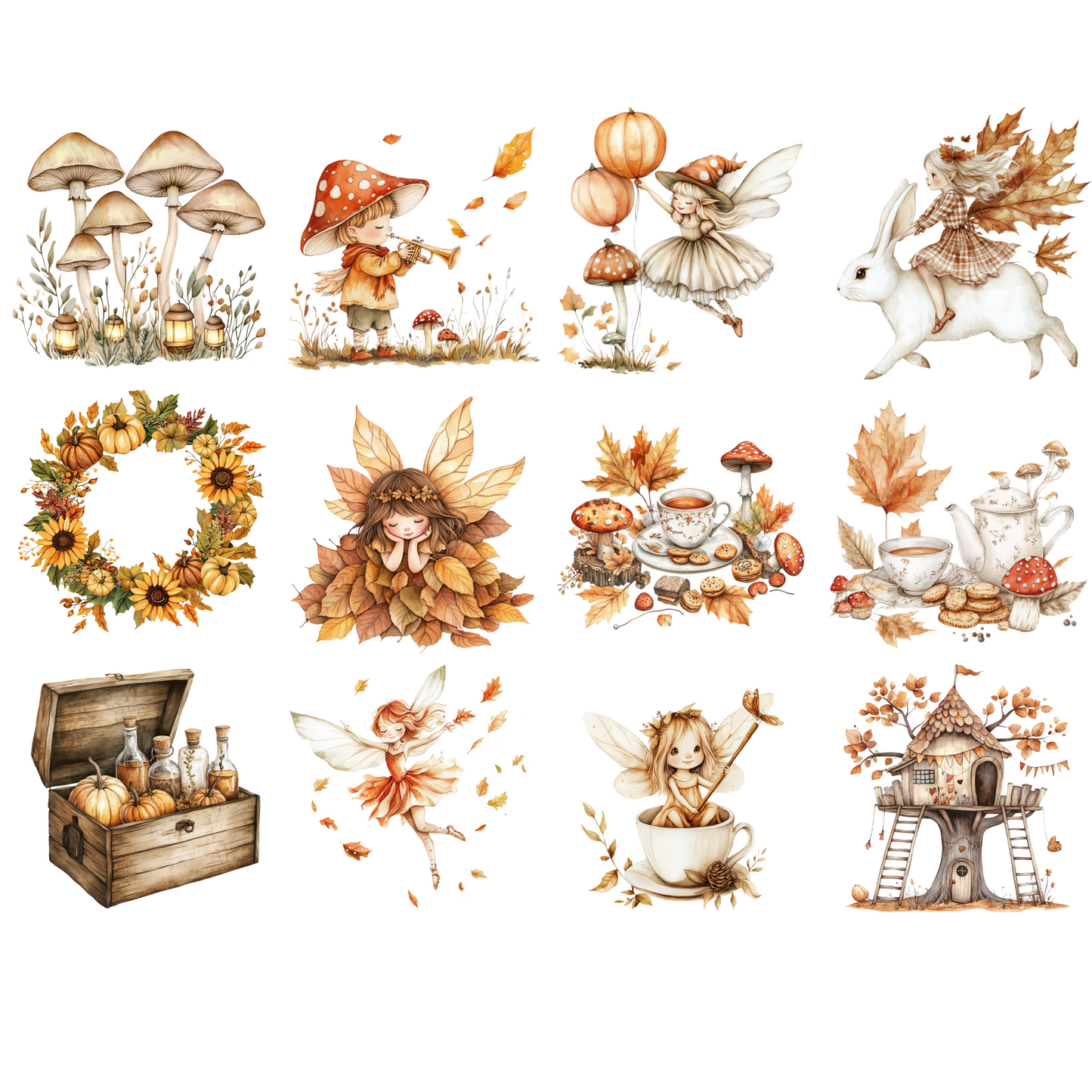 Fall Fairy Clipart PNG – Whimsical Autumn Fairies, Forest Elements & Magic Fairy Garden