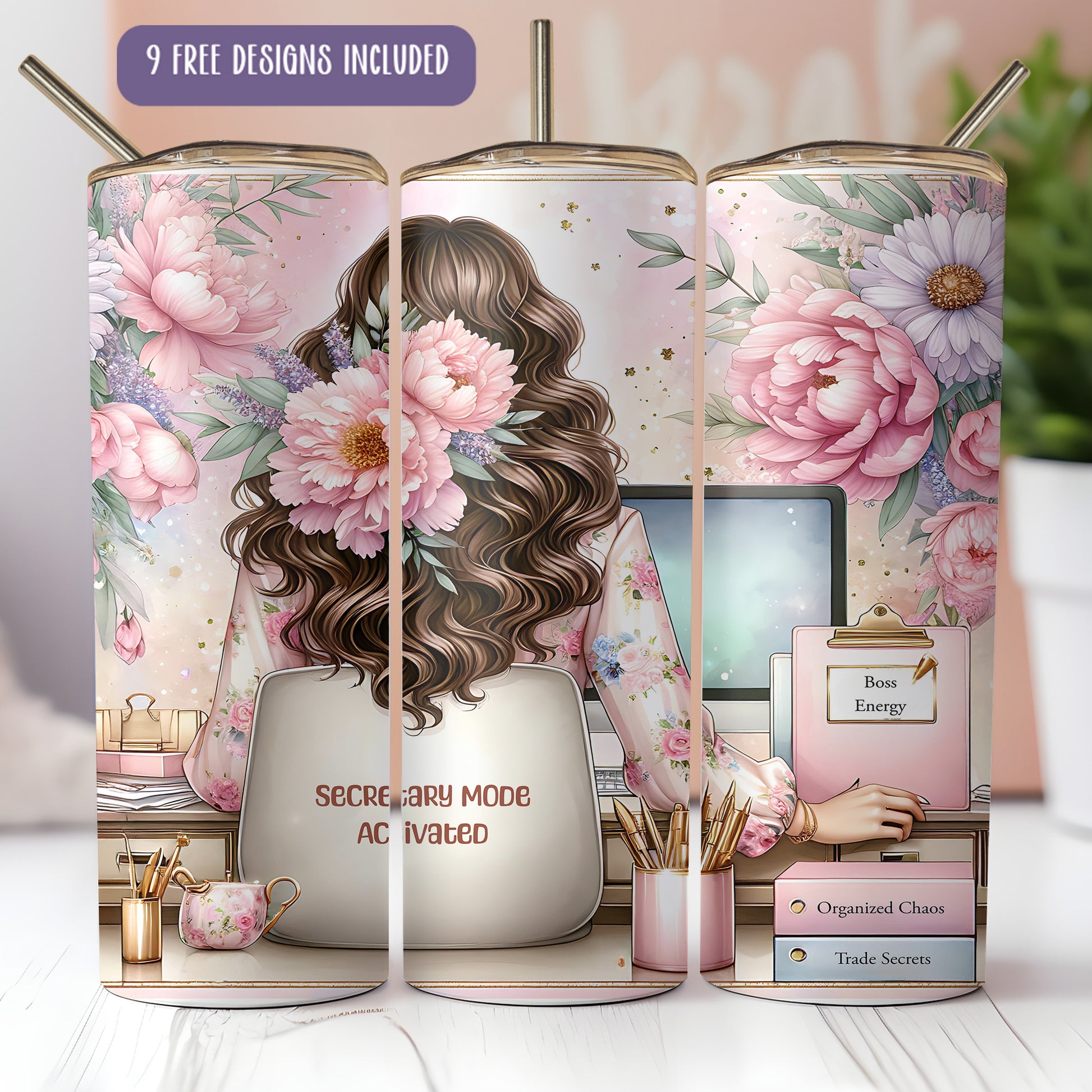 a set of three paper lamps with a woman's hair and flowers on them