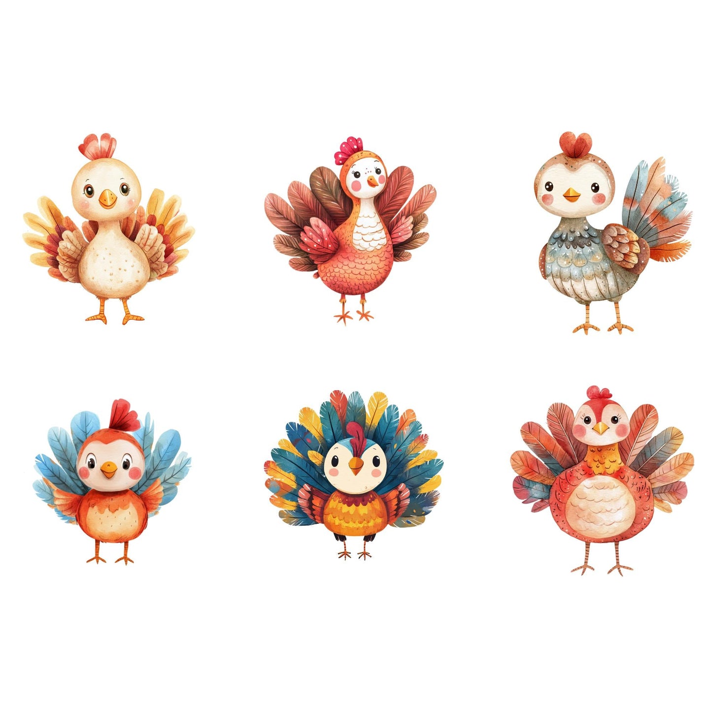 Watercolor Cute Turkey Clipart