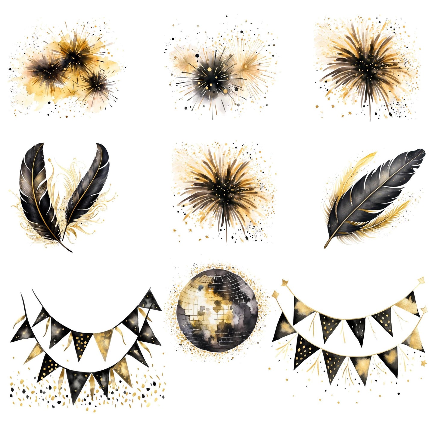 Black and Gold New Years Eve Party Clipart