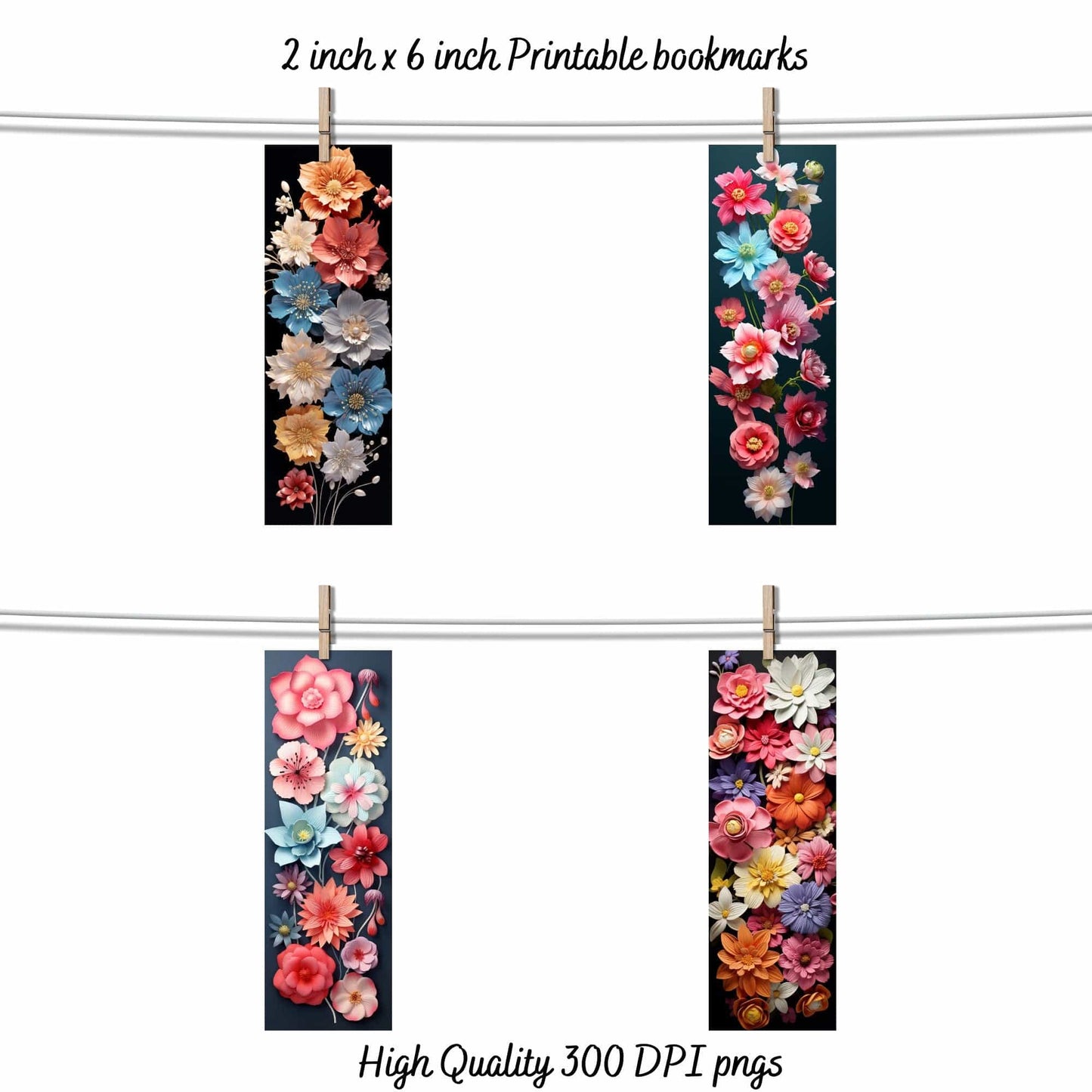 3D Floral Printable Bookmarks