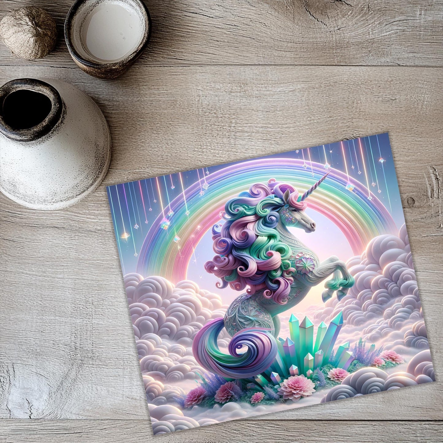 a picture of a unicorn with a rainbow in the background